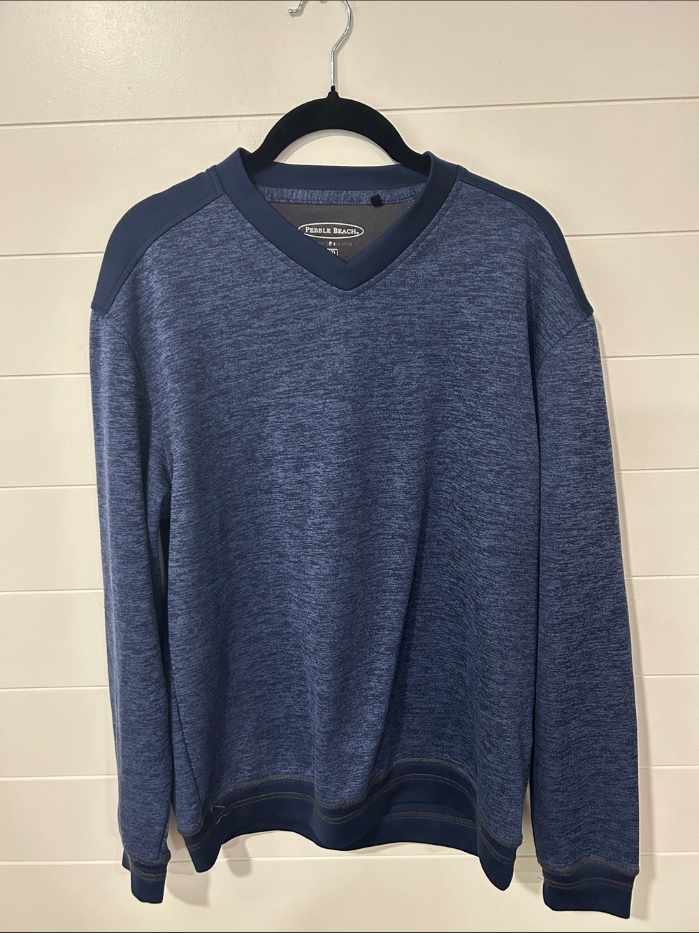 Pebble Beach Men's V-Neck Sweater in Navy Heather with Dark Trim